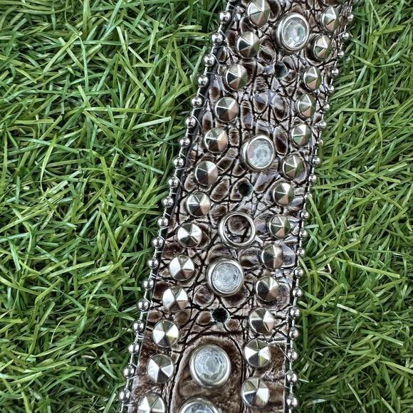 Pewter Rhinestone Cross Crystal Croco Leather Snap On Buckle Belt‎ Medium main image 4